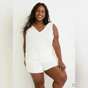 Madewell (Re)sponsible V-Neck Button-Back Sleeveless Top in Lighthouse size 1X